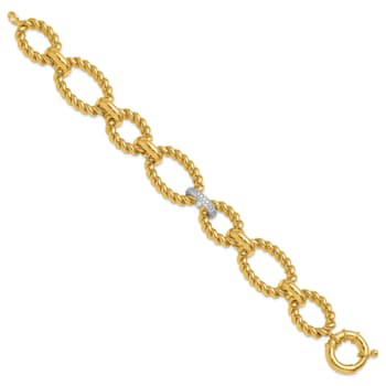 14K Yellow Gold with White Rhodium Diamond Twisted Oval 8-inch Bracelet 0.46ctw