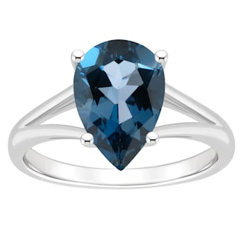 12x8mm Pear Shape London Blue Topaz Rhodium Over Sterling Silver Ring