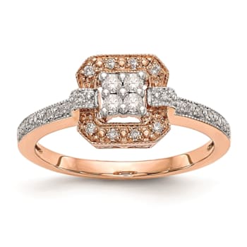 14K Rose Gold Diamond Cluster Engagement Ring 0.19ctw