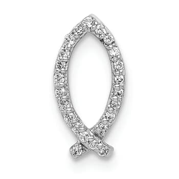 Rhodium Over 14k White Gold Diamond Ichthus Chain Slide Pendant