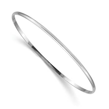 Rhodium Over 14k White Gold 2mm Solid Polished Half-Round Slip-On Bangle