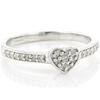 White Diamond Rhodium Over Sterling Silver Heart Band Ring 0.20ctw