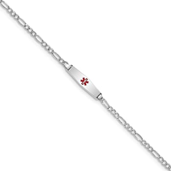 Rhodium Over 14k White Gold Medical Soft Diamond Shape Red Enamel Figaro
Link ID Bracelet
