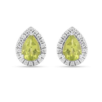 Green Peridot Pear shaped Teardrop Stud Earrings For Women