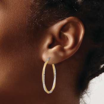 14k Two-tone Satin Diamond-Cut 1 3/8" Twisted Hoop Earrings