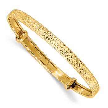 14k Yellow Gold Brushed and Diamond-Cut flexible Baby Bangle