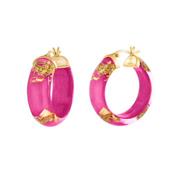 14K Yellow Gold Over Sterling Silver Mini Gold Leaf Acrylic Hoops in Dahlia