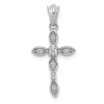 Rhodium Over 14k White Gold Diamond Cross Pendant