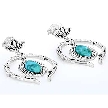 Blue Marquise Turquoise Oxidized Sterling Silver Earrings 13x8mm
