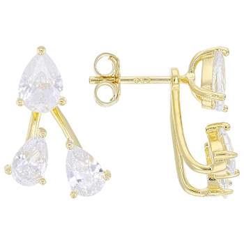 Pear CZ Studs And Earring Jackets In 18K Gold Over Sterling Silver