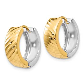 14k Yellow Gold and 14k White Gold Textured 9/16" Hoop Earrings