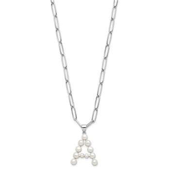 Rhodium Over Sterling Silver 3-5.5mm Freshwater Cultured Pearl LETTER A
18-inch Necklace
