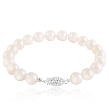 14k White gold 5-6mm Akoya Pearl bracelet