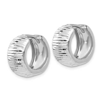 Rhodium Over 14k White Gold 11/16" Textured and Polished Hinged
Hoop Earrings