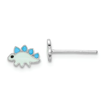 Rhodium Over Sterling Silver Enameled Dinosaur Children's Post Earrings