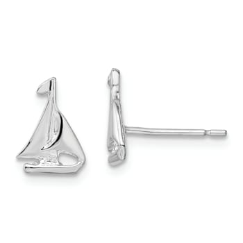 Rhodium Over Sterling Silver Polished Mini Sailboat Post Earrings