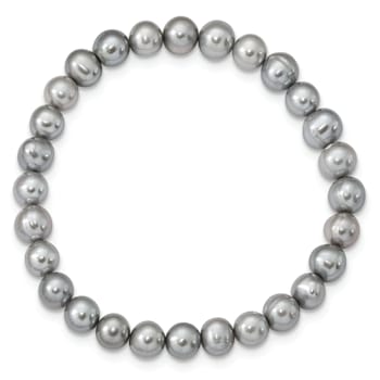 Rhodium Over Sterling Silver 7-8mm Gray Freshwater Pearl Earring
Bracelet Necklace Set