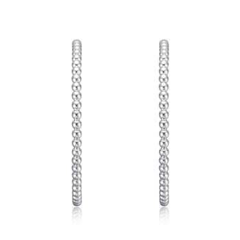 Modern Texture Bead C-Hoop Earrings In Rhodium Over Brass