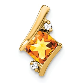 10k Yellow Gold 0.5 ctw Cushion Citrine and Diamond Chain Slide Pendant