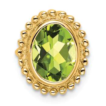 10k Yellow Gold Beaded 1 ctw Oval Peridot Chain Slide Pendant