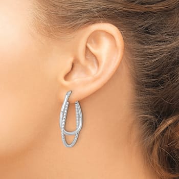 Rhodium Over Sterling Silver Polished Double Oval Hoop Earrings