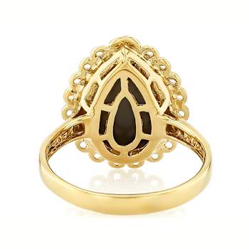 Golden Druzy Quartz Pear Solitaire Ring In 18K Gold Over Sterling Silver 3.61ct