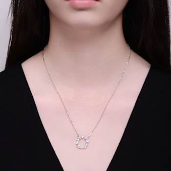 Initial O Mixed Cut CZ Pendant Necklace In Sterling Silver 18 Inch
