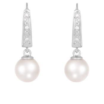 White Cultured Akoya Pearl 14k White Gold Earrings 7-7.5mm