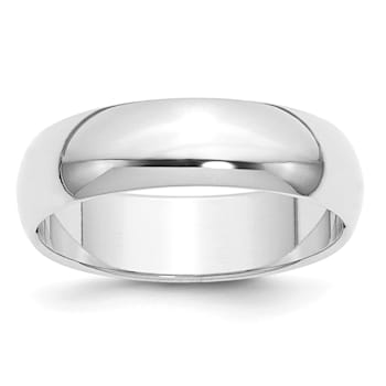 Rhodium Over Sterling Silver 6mm Half-Round Band