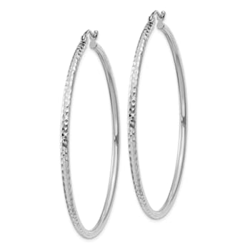 Rhodium Over 14k White Gold Diamond-Cut 1 15/16" Round Tube Hoop Earrings