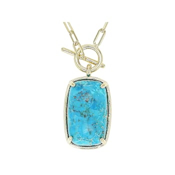 Turquoise Rectangular Cushion Pendant On Paperclip Chain In 18K Gold
Over Sterling Silver