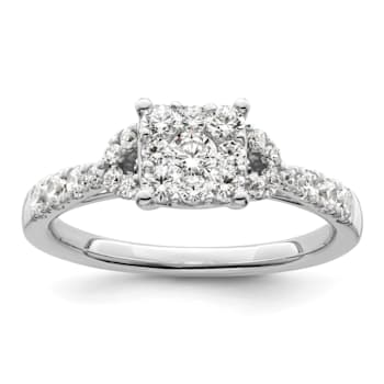 Rhodium Over 14K White Gold Lab Grown Diamond VS/SI GH, Cluster Ring 0.752ctw