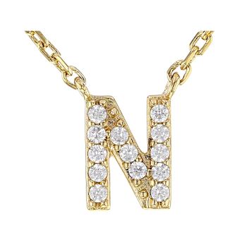 CZ Initial N Station Necklace In 18K Gold Over Sterling Silver 0.11ctw