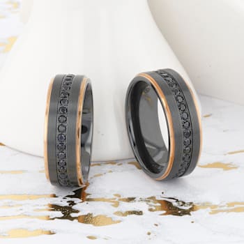 ASTRO Flat Brushed Black Titanium Ring with Rose Gold Plated Edge and
Black Sapphire Settings 8mm