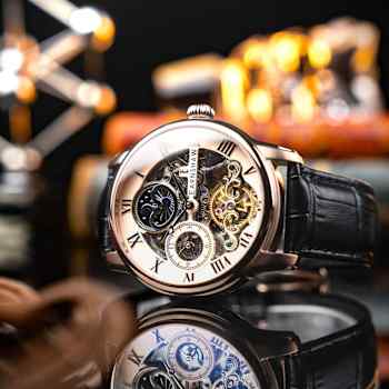 Thomas Earnshaw Longitude Automatic Rose Dial Black Stainless Steel Band
Skeleton Watch