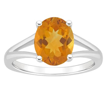 10x8mm Oval Citrine Rhodium Over Sterling Silver Ring