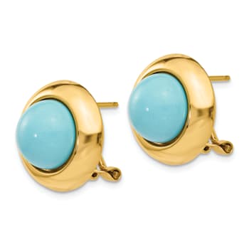 14k Yellow Gold 17mm Reconstituted Turquoise Stud Earrings