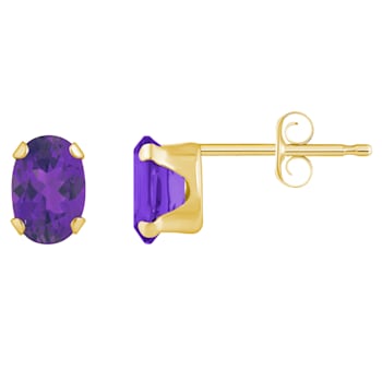 6x4mm Oval Amethyst 10k Yellow Gold Stud Earrings
