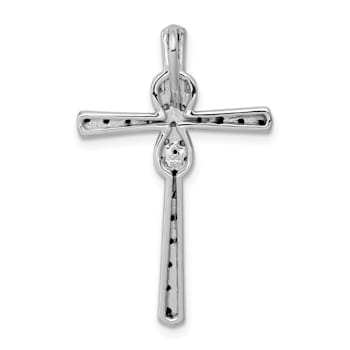 Rhodium Over 14K White Gold Black and White Diamond Infinity Cross Chain Slide