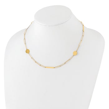 14K Yellow Gold Polished Paperclip Link with Circles and Bars 18-inch Necklace