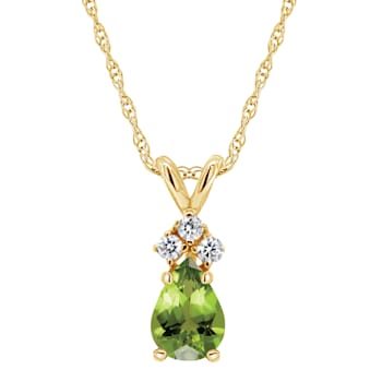 7x5mm Pear Shape Peridot with Diamond Accents 14k Yellow Gold Pendant
With Chain