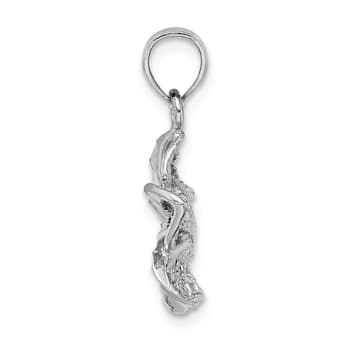 Rhodium Over 14k White Gold Polished and Diamond-Cut Beaded Plumeria
Flower Charm