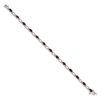 Rhodium Over 14k White Gold Diamond and Garnet Bracelet