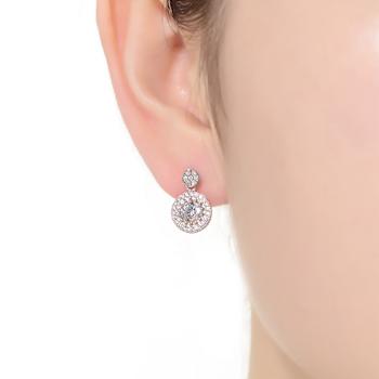 CZ Halo Drop Earrings In Sterling Silver