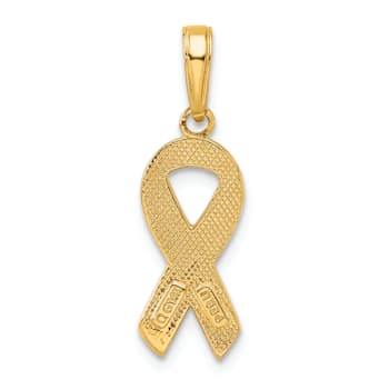 14k Yellow Gold Pink Enameled Awareness Ribbon Pendant