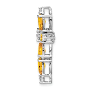 Rhodium Over 14k White Gold Citrine and Diamond Cross Chain Slide Pendant