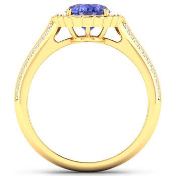Purple Tanzanite and White Diamond Bridge 14K Yellow Gold Ring