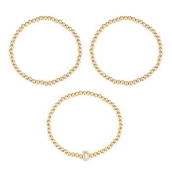 Initial D CZ Beaded Bracelet Set In 14K Gold Over Brass 0.15ctw