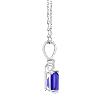 7x5mm Emerald Cut Tanzanite with Diamond Accents 14k White Gold Pendant
With Chain