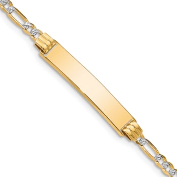 14k Yellow Gold and Rhodium Over 14k Yellow Gold Textured Pave Figaro
Link ID Bracelet